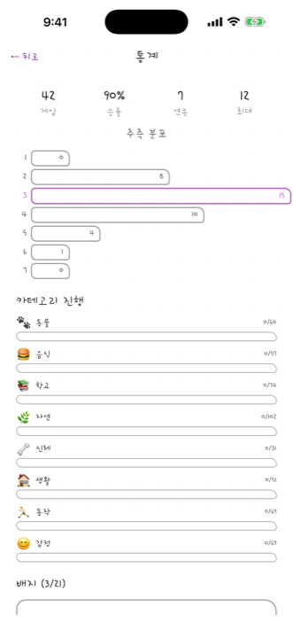 학습 통계 화면